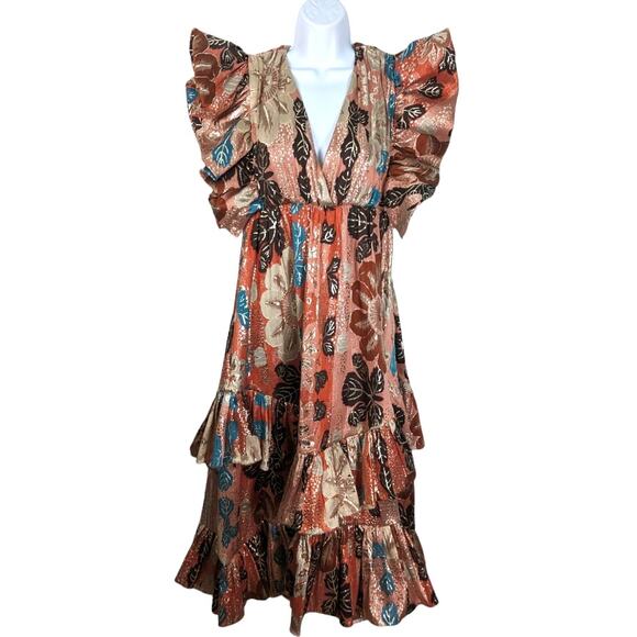 Ulla Johnson Fontaine Metallic Midi Dress Amaryllis Multicolor Runway  2 NWT - Picture 2 of 14